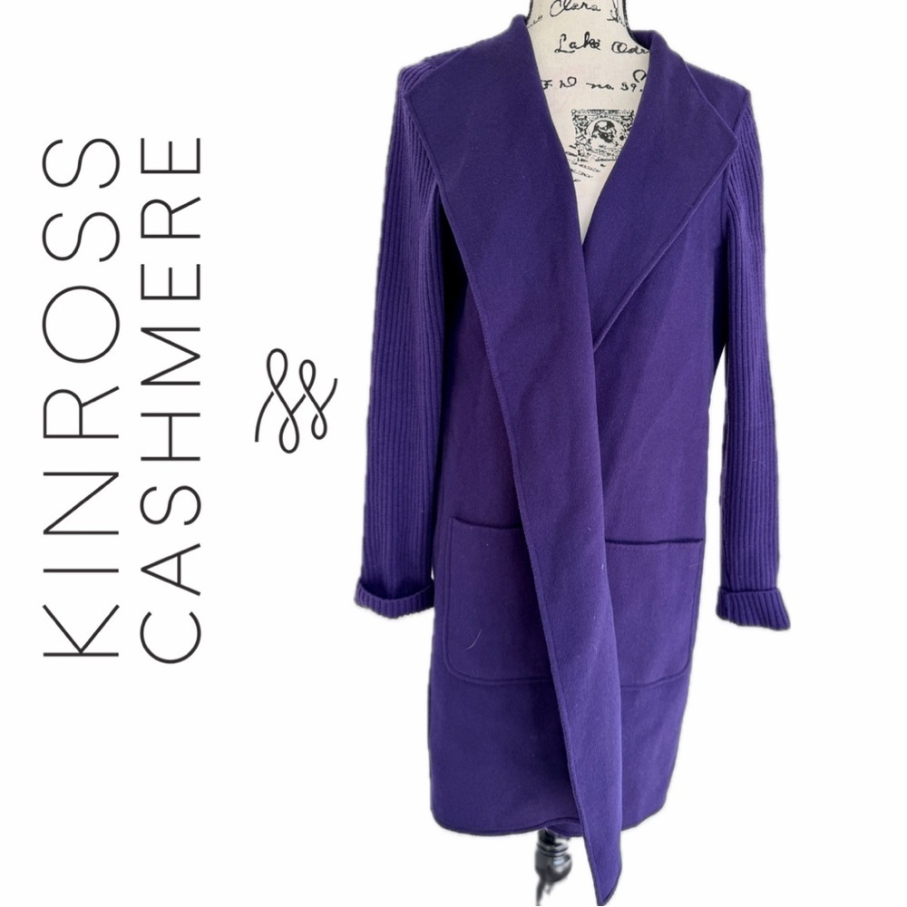 Kinross Cashmere Coat Cashmere/Wool Open Front Sz L Purple MSRP $1350 Minimalist